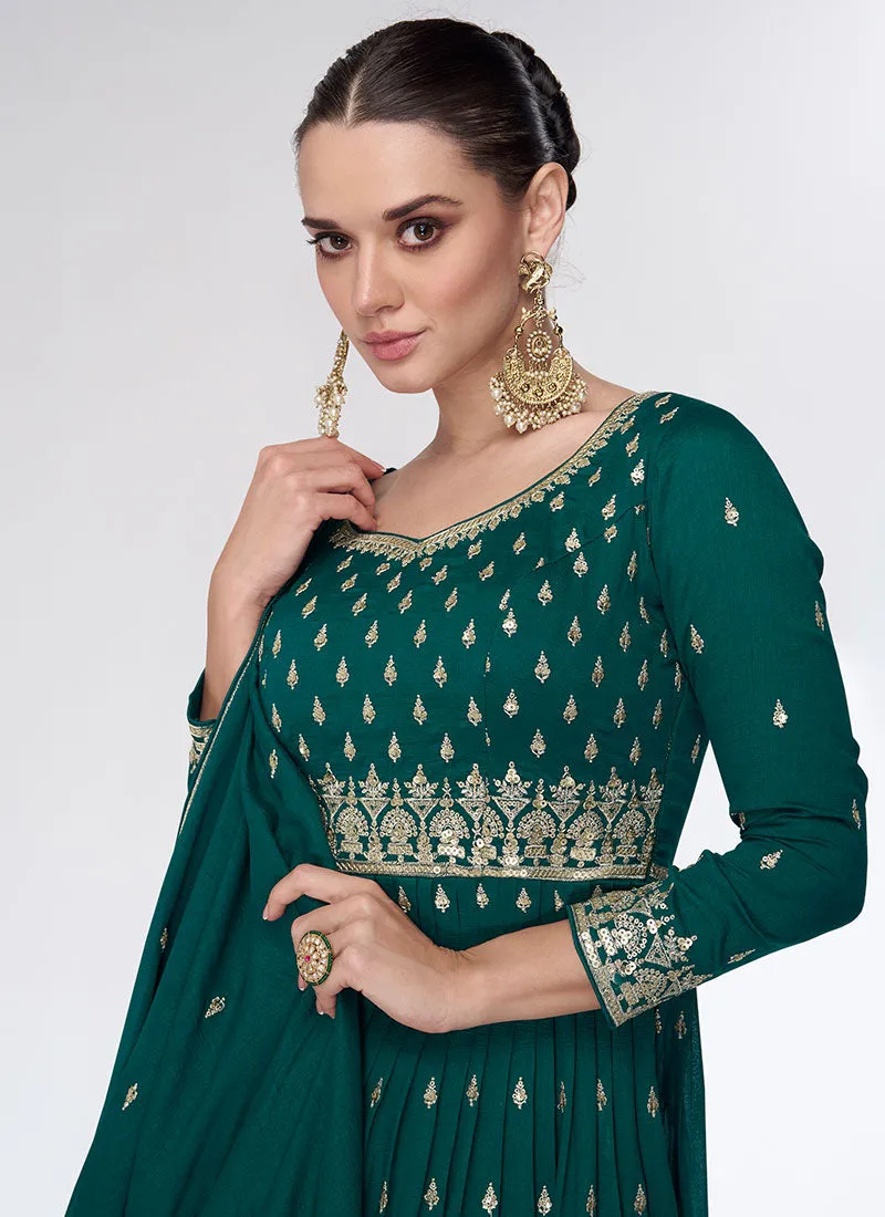 Green Sequence Embroidery Wedding Gharara Style Suit