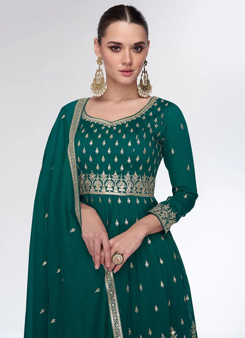 Green Sequence Embroidery Wedding Gharara Style Suit