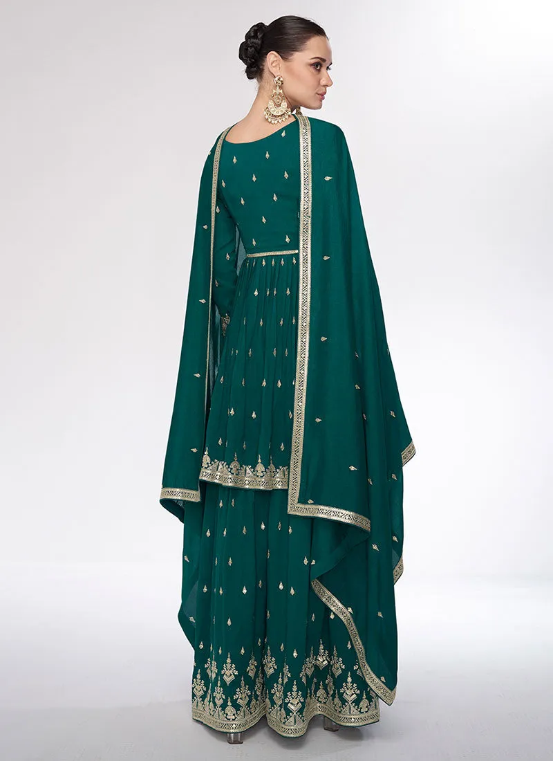Green Sequence Embroidery Wedding Gharara Style Suit