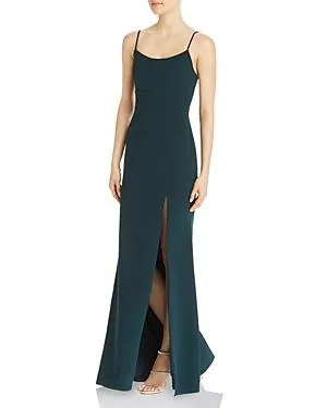 Green Solid Spaghetti Strap Square Neck Full-Length Evening Dress