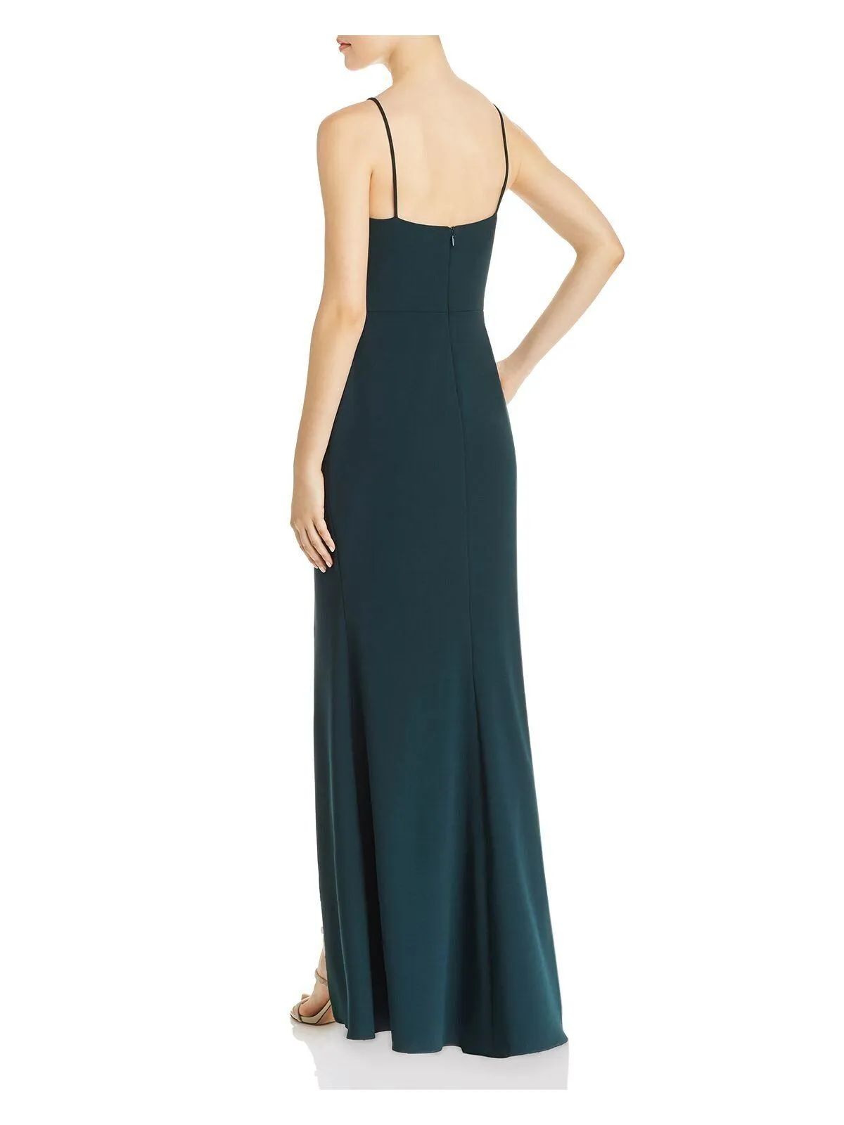 Green Solid Spaghetti Strap Square Neck Full-Length Evening Dress