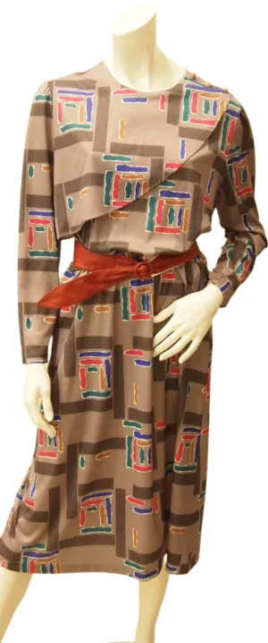 Grey Dress with polygon shape grey and colour prints
