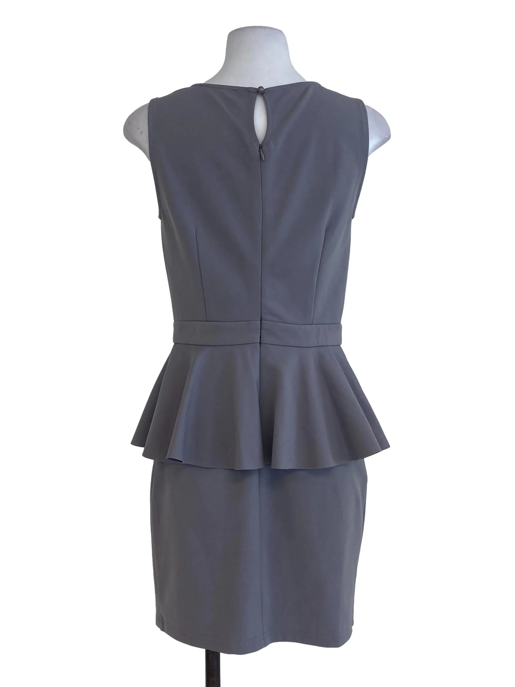 Grey Plain Peplum Dress