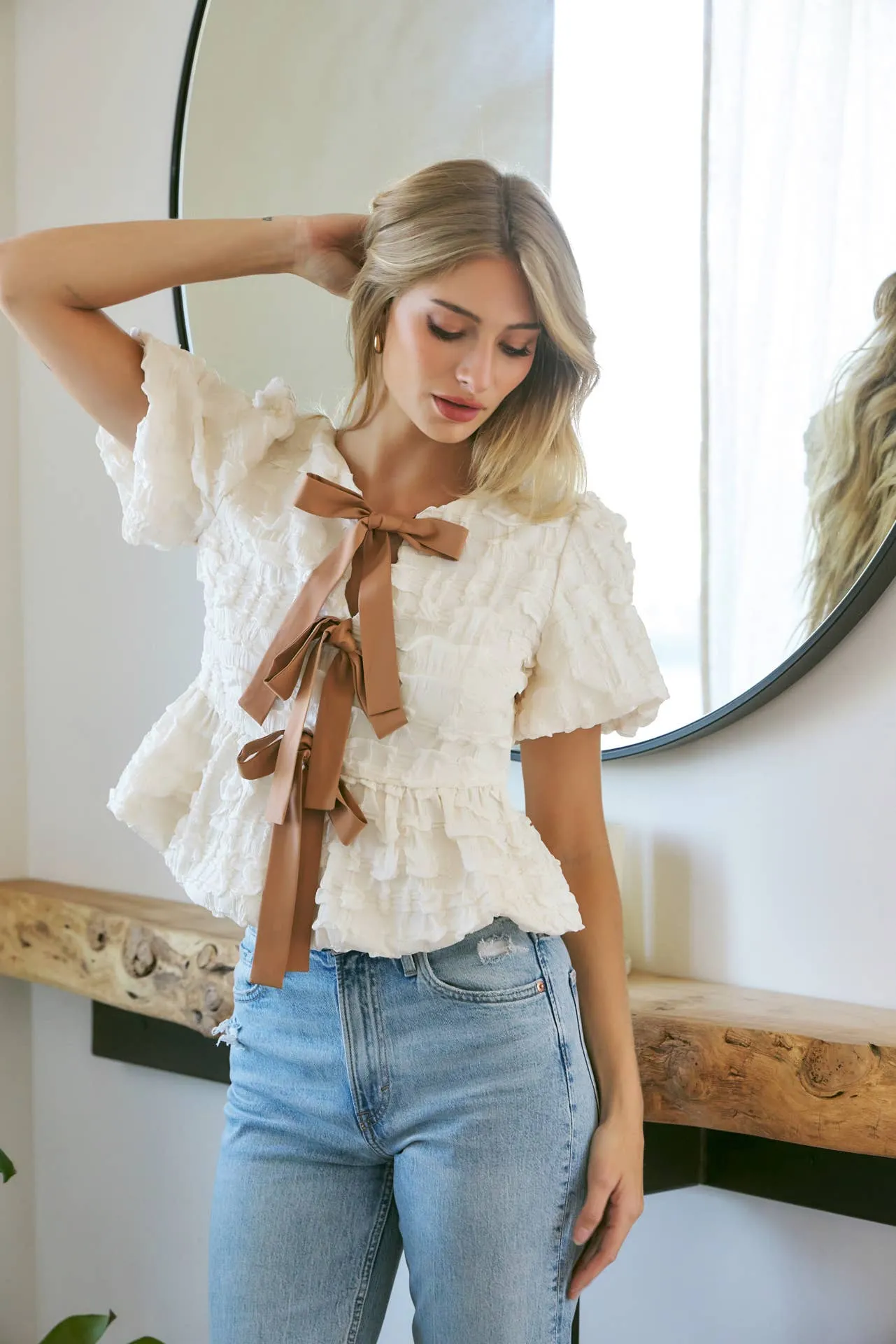 Hailey Baby Doll Bow Textured Top