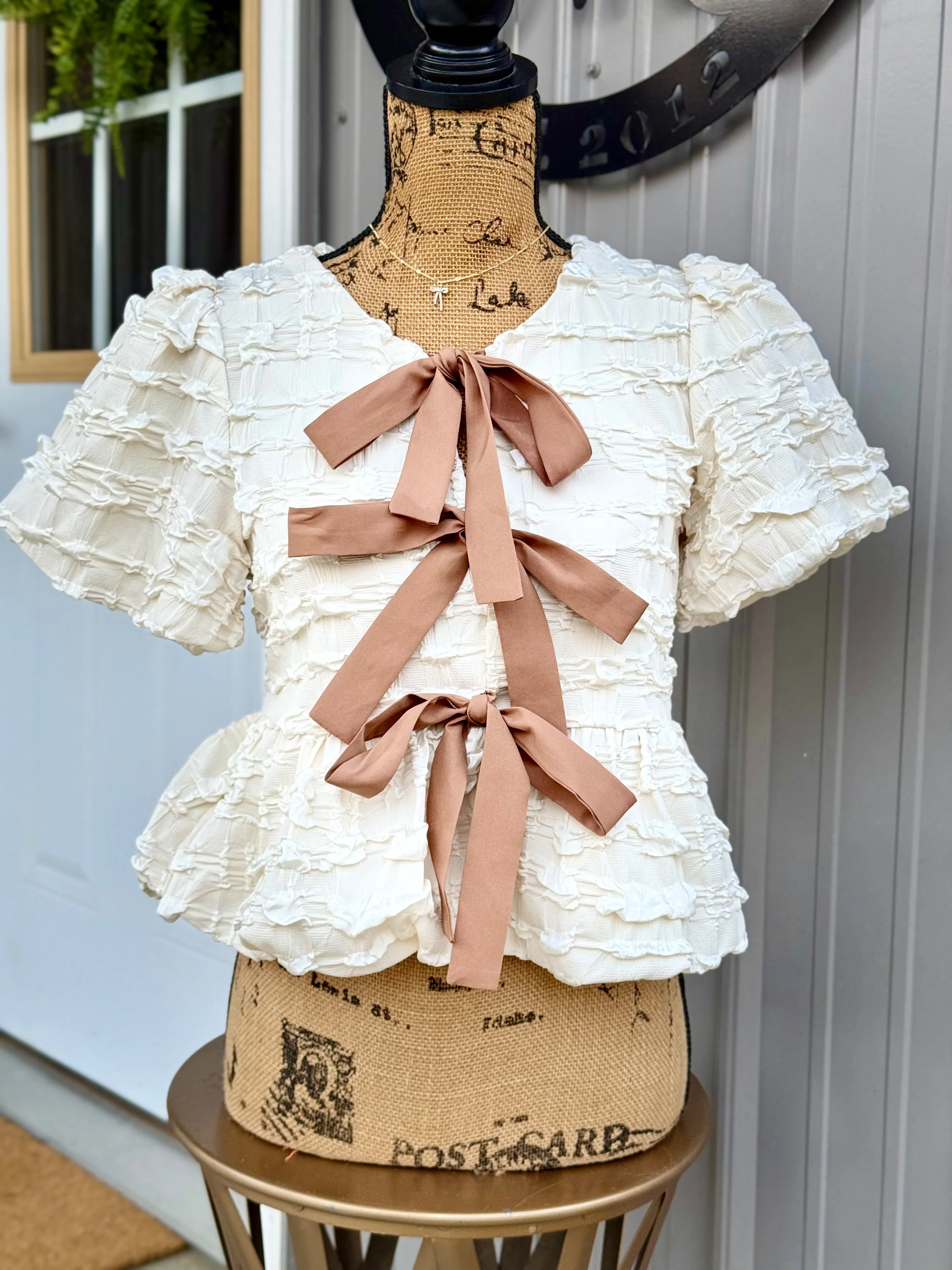 Hailey Baby Doll Bow Textured Top