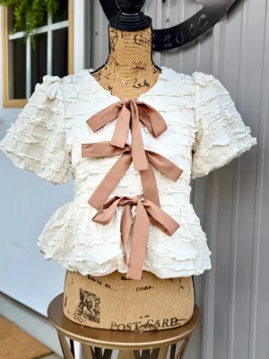 Hailey Baby Doll Bow Textured Top