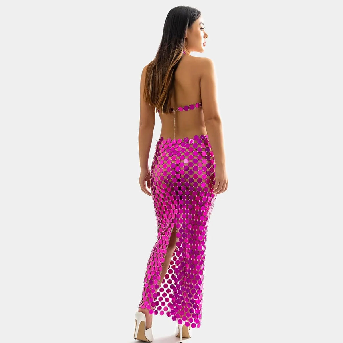 Handmade Glitter Squamous Sequins Patchwork Long Dress
