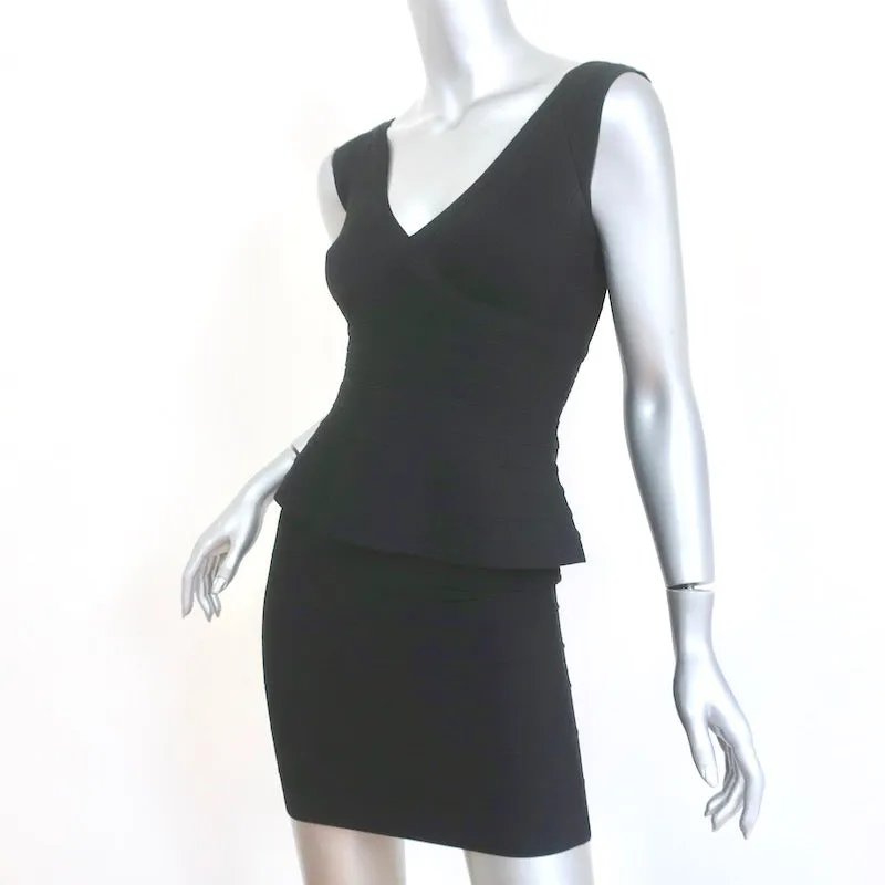 Herve Leger Bandage Peplum Dress Rebeca Black Size Small Sleeveless Mini