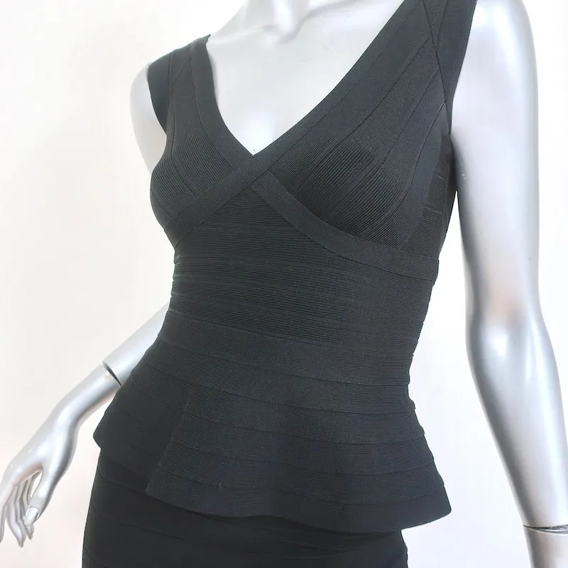 Herve Leger Bandage Peplum Dress Rebeca Black Size Small Sleeveless Mini