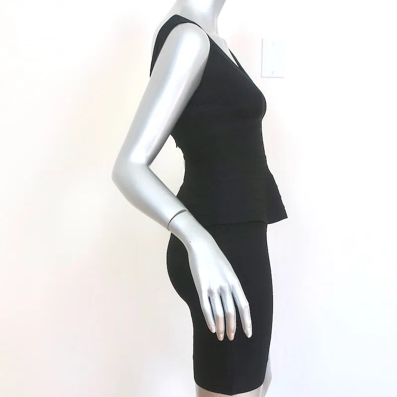 Herve Leger Bandage Peplum Dress Rebeca Black Size Small Sleeveless Mini