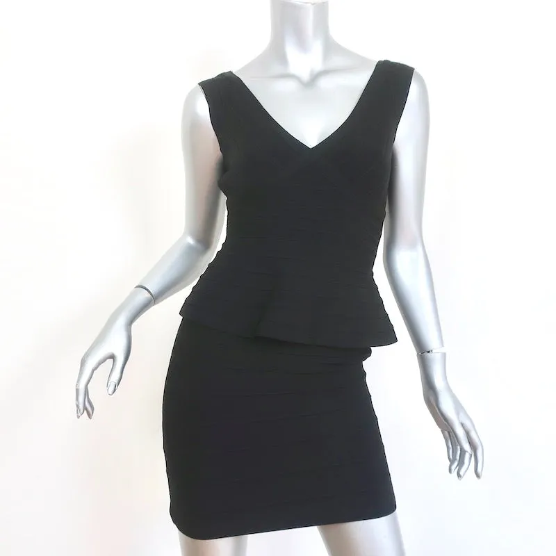 Herve Leger Bandage Peplum Dress Rebeca Black Size Small Sleeveless Mini