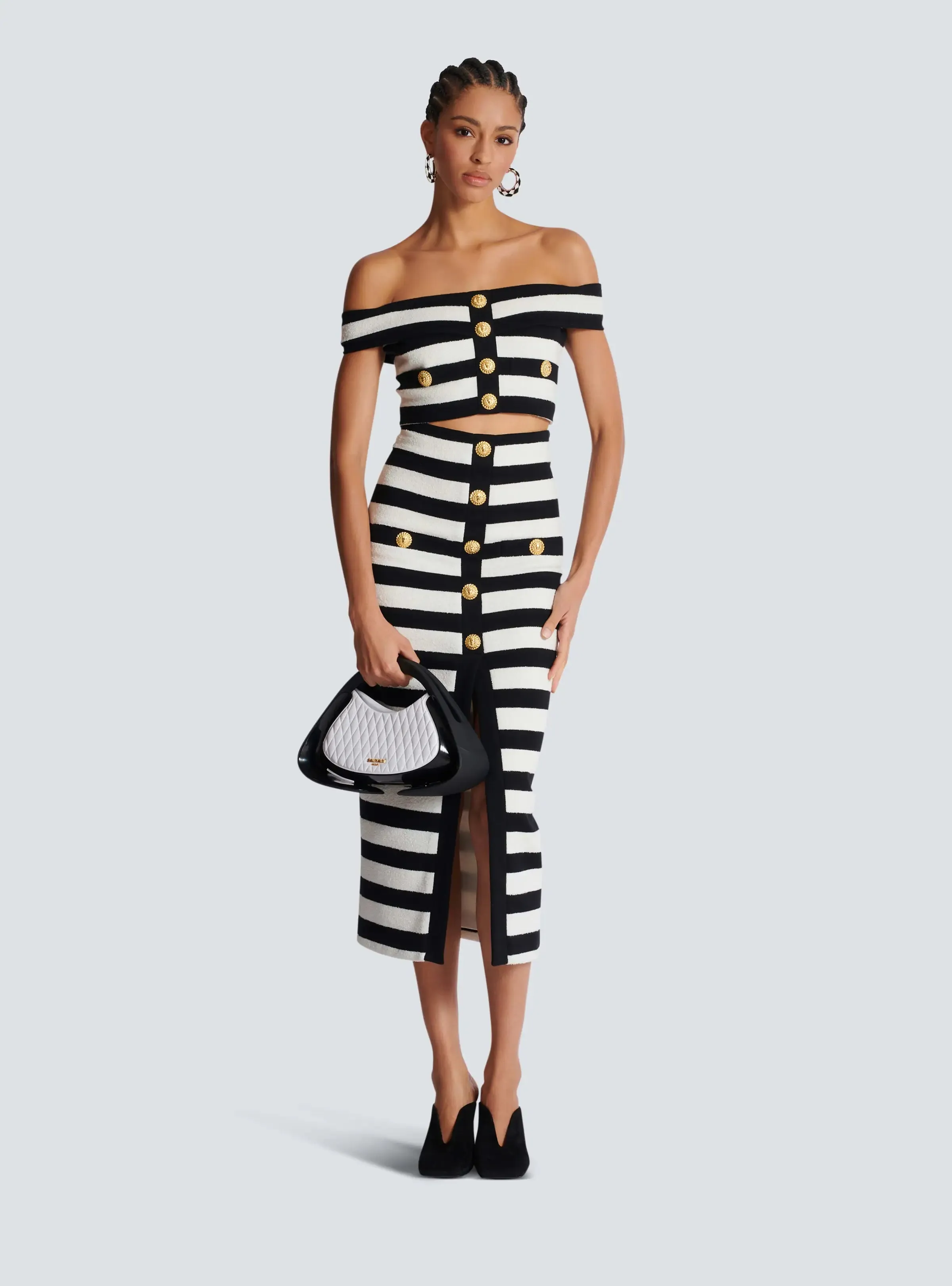 High Quality Slash Neck Striped 2 Pieces Bodycon Bandage Dress