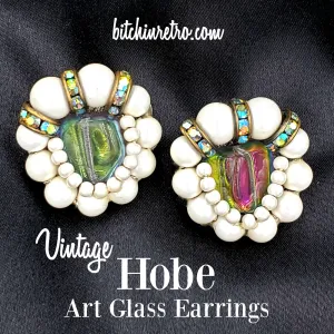 Hobe Vintage Dichroic Art Glass, Rhinestone and Pearl Earrings