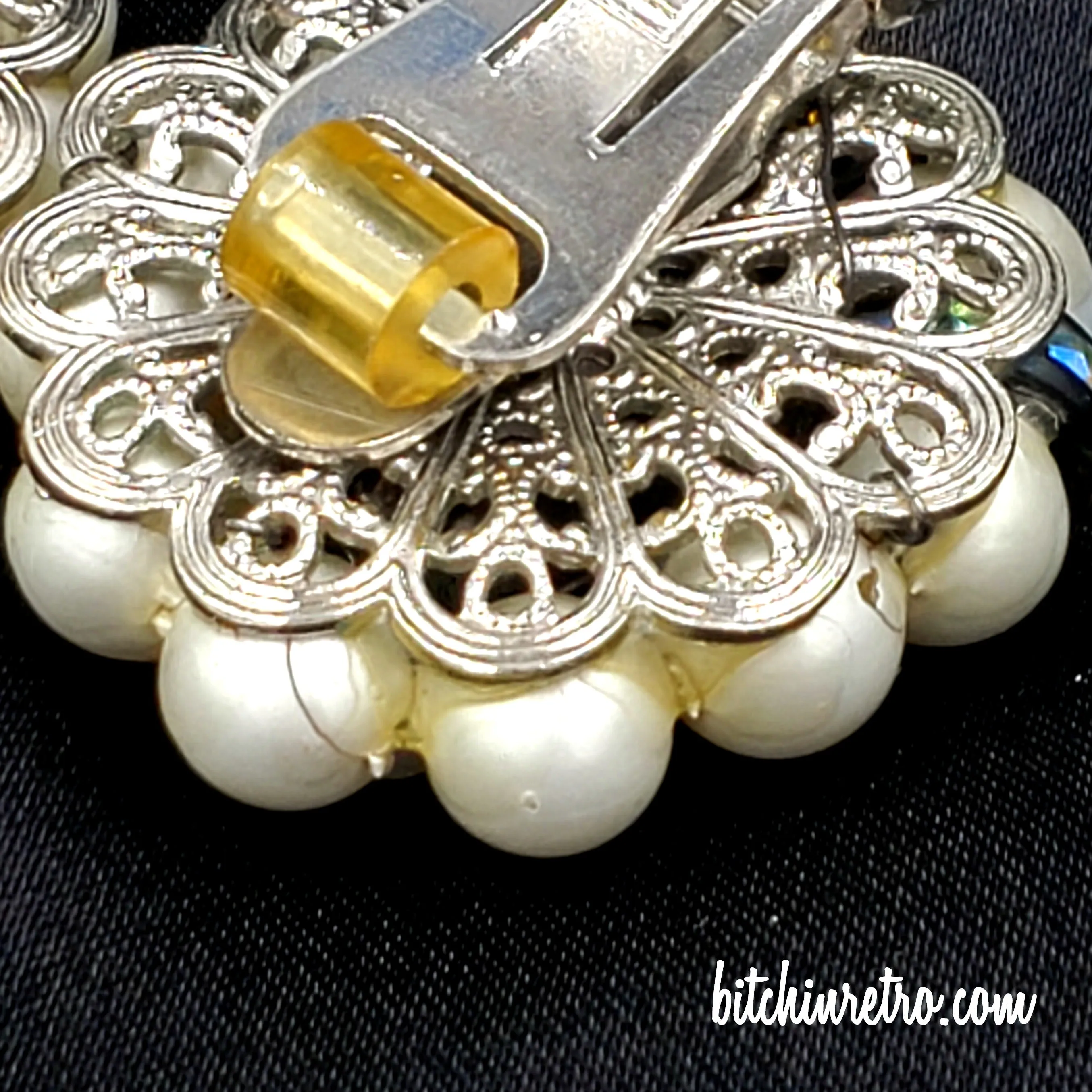 Hobe Vintage Dichroic Art Glass, Rhinestone and Pearl Earrings