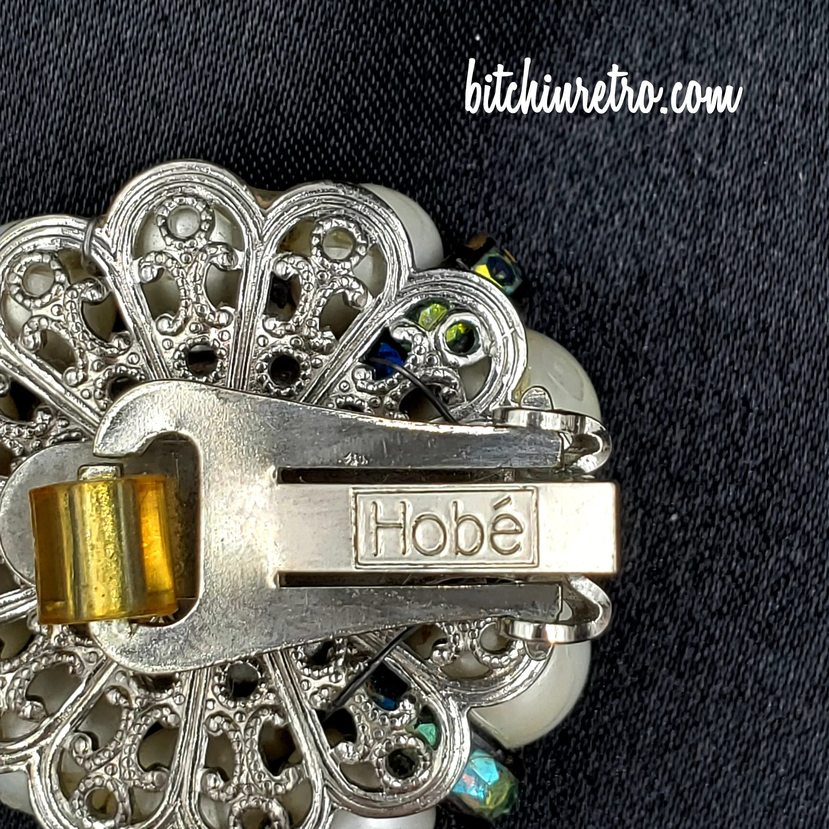 Hobe Vintage Dichroic Art Glass, Rhinestone and Pearl Earrings
