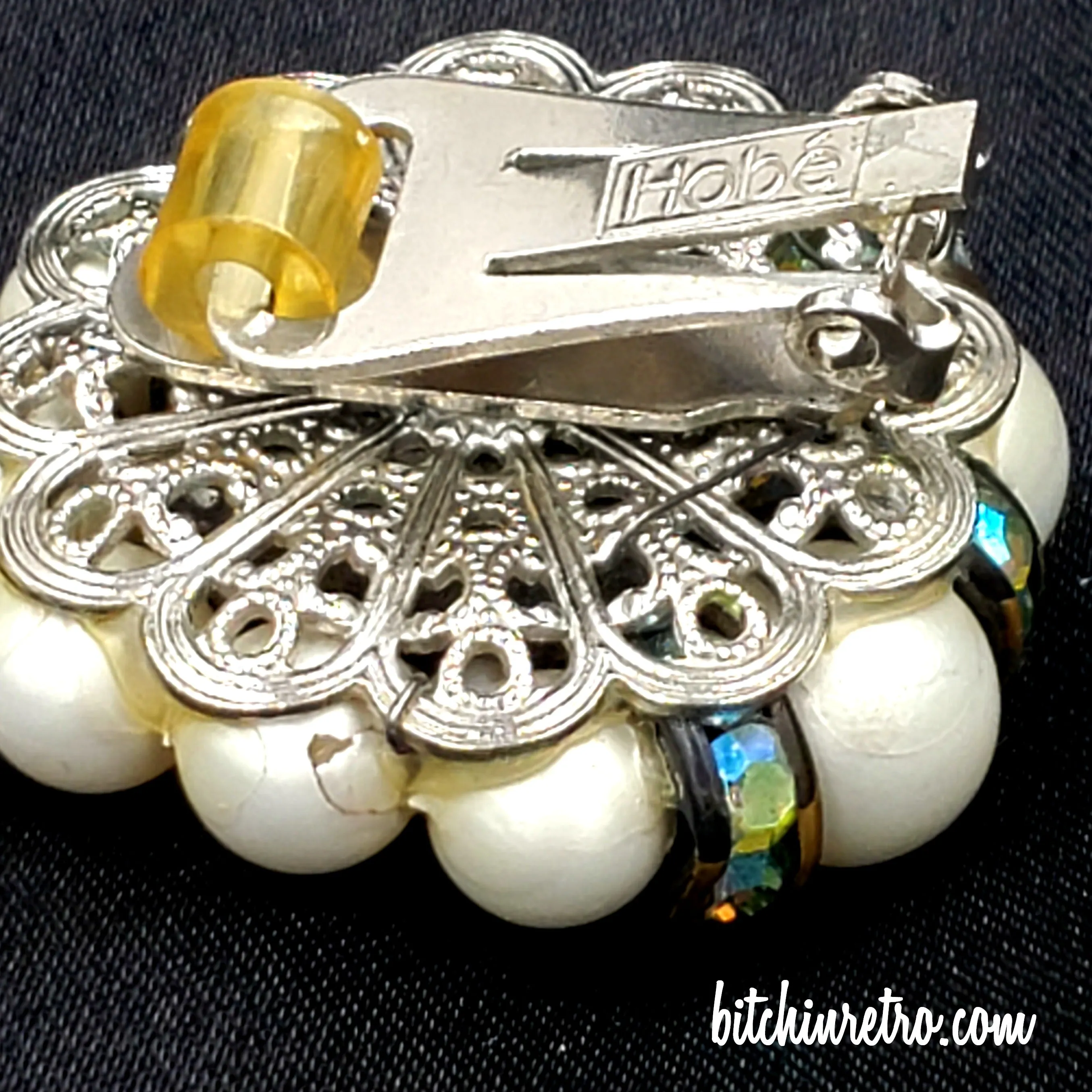 Hobe Vintage Dichroic Art Glass, Rhinestone and Pearl Earrings