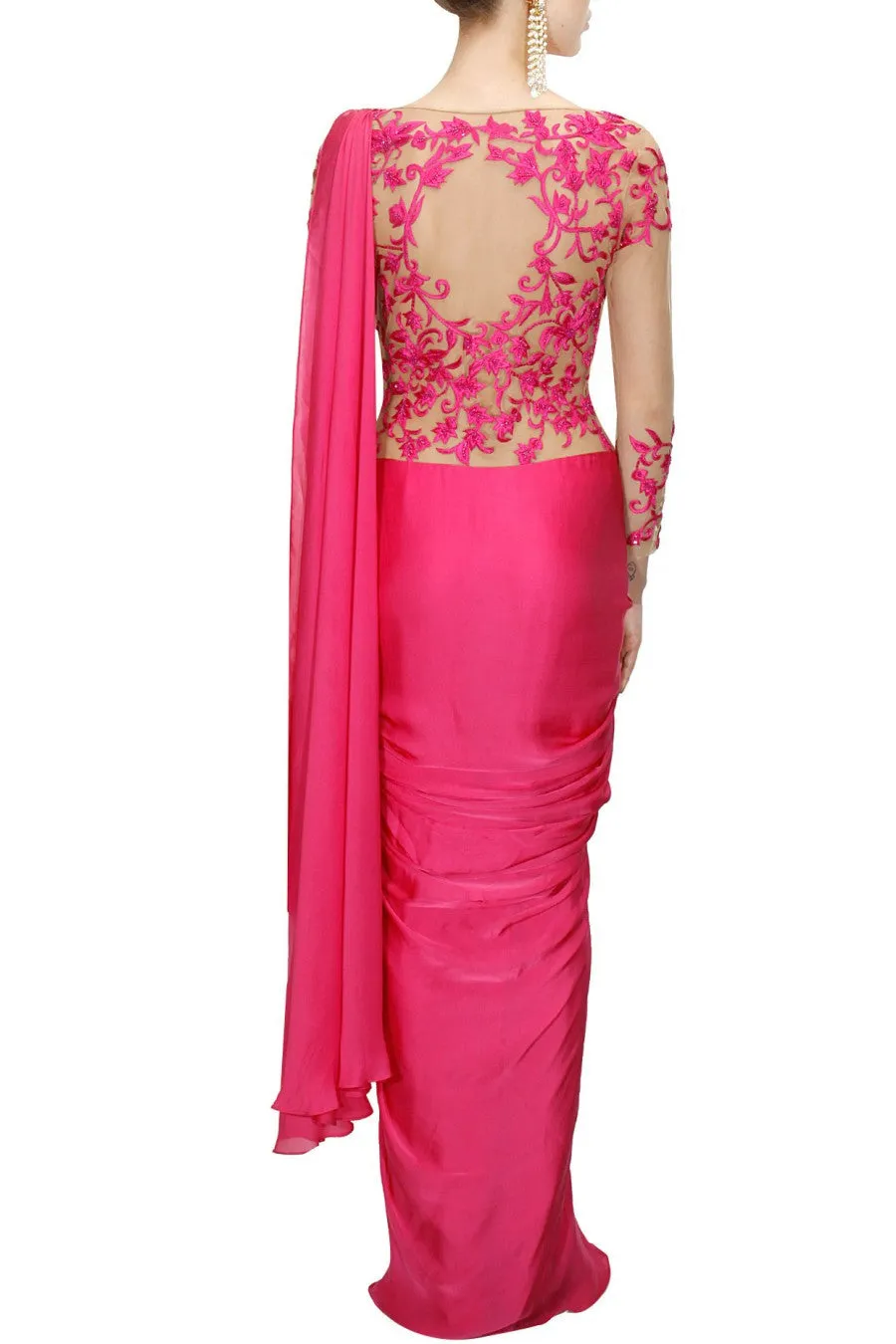 Hot Pink Colour Saree Gown