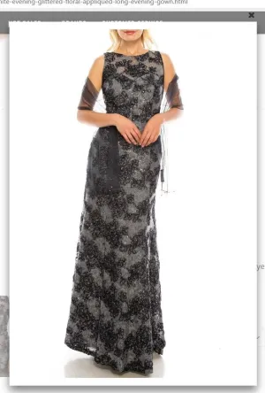 Ignite  Evenings IG119103 Slate Blue Glittered Floral Appliqued Long Evening Gown
