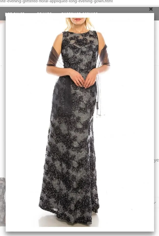 Ignite  Evenings IG119103 Slate Blue Glittered Floral Appliqued Long Evening Gown