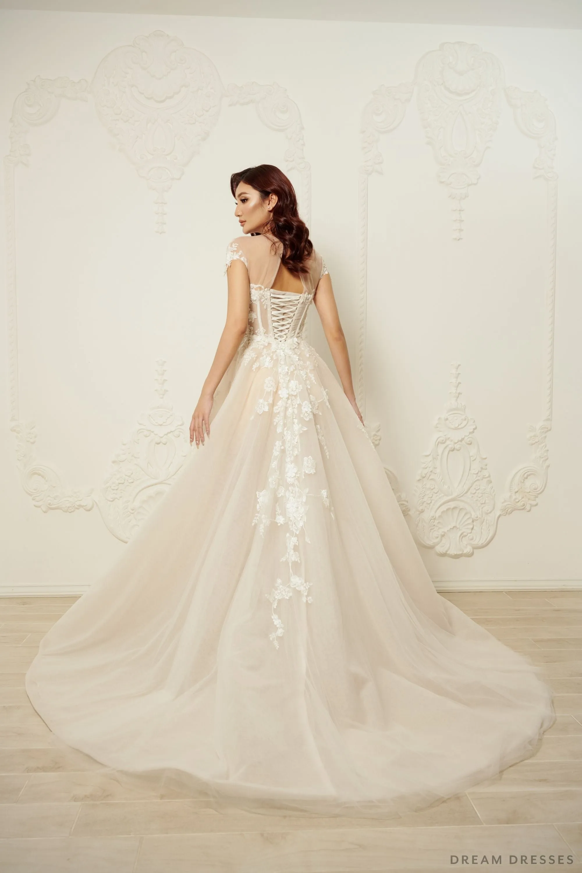 Illusion Neckline Ball Gown with Floral Lace (#JOELLE)