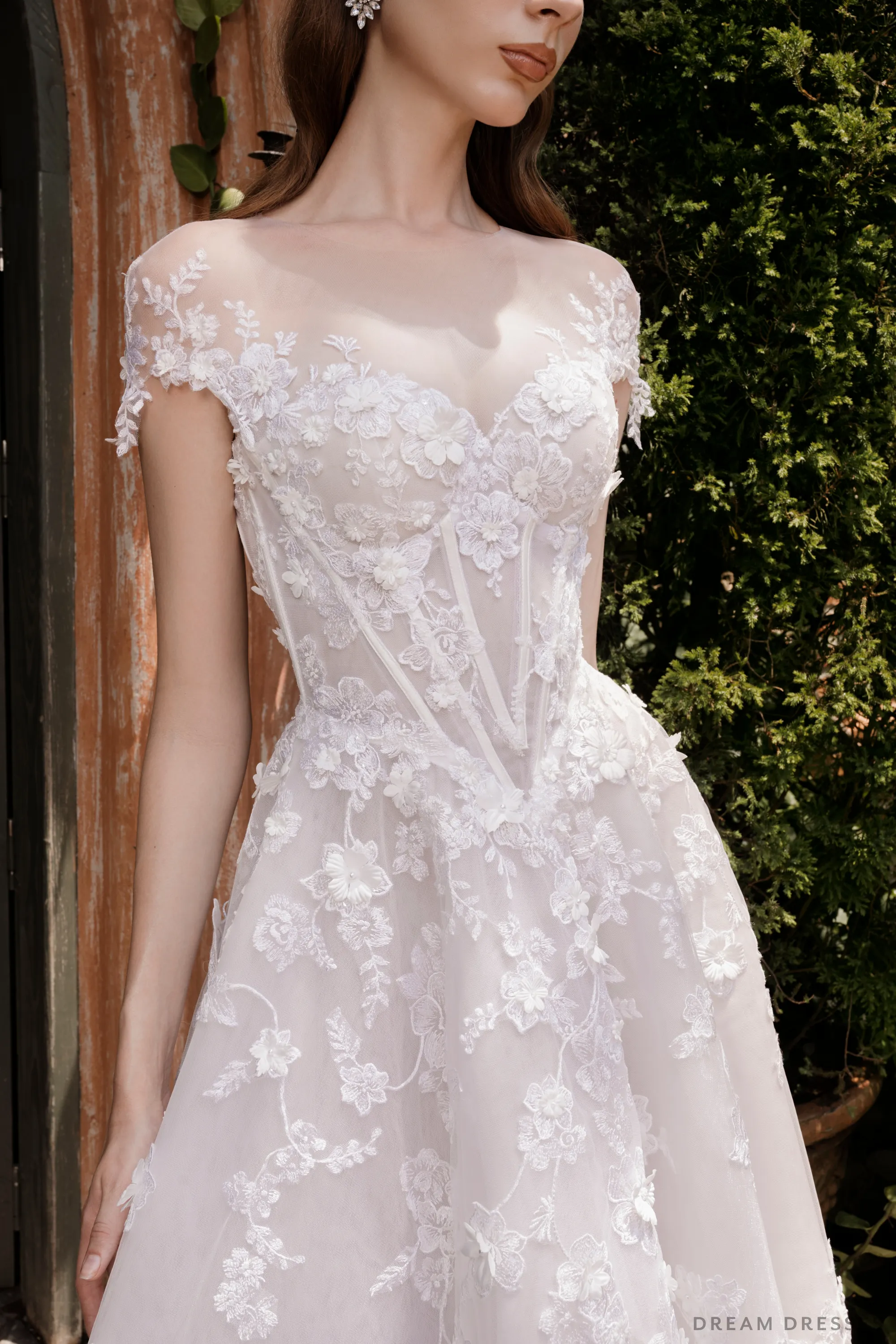 Illusion Neckline Ball Gown with Floral Lace (#JOELLE)