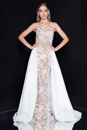 Ivory/Nude Column Gown with Overskirt
