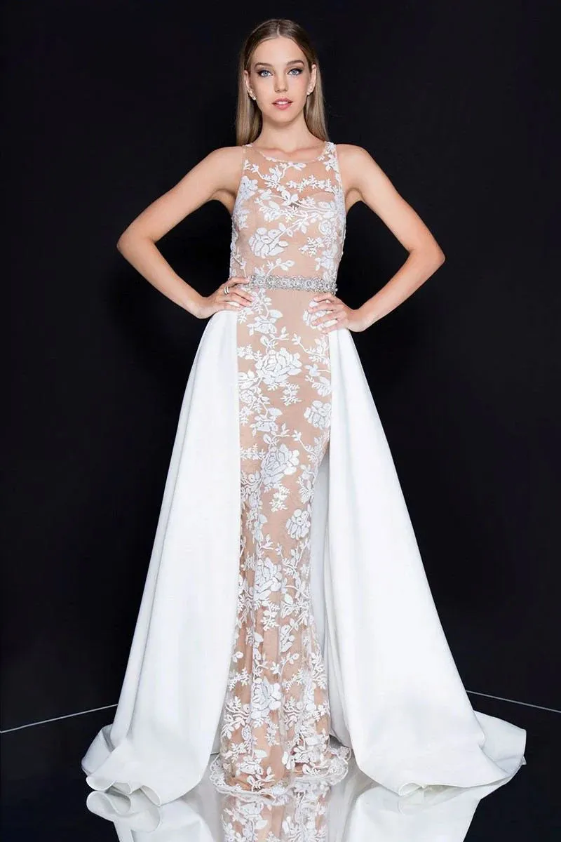 Ivory/Nude Column Gown with Overskirt