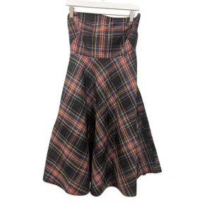 J. CREW Women Sz 6 100% Silk Tartan Plaid Strapless Fit n Flare Dress $250 MSRP