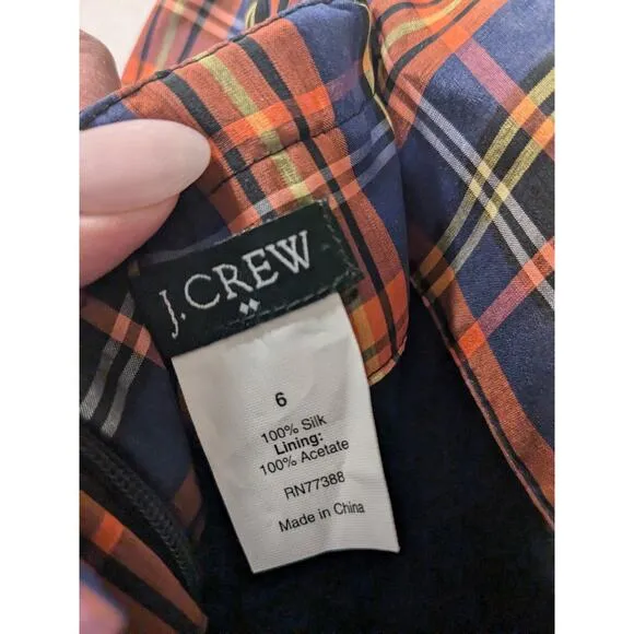 J. CREW Women Sz 6 100% Silk Tartan Plaid Strapless Fit n Flare Dress $250 MSRP