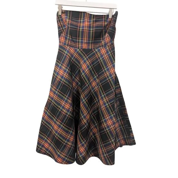 J. CREW Women Sz 6 100% Silk Tartan Plaid Strapless Fit n Flare Dress $250 MSRP