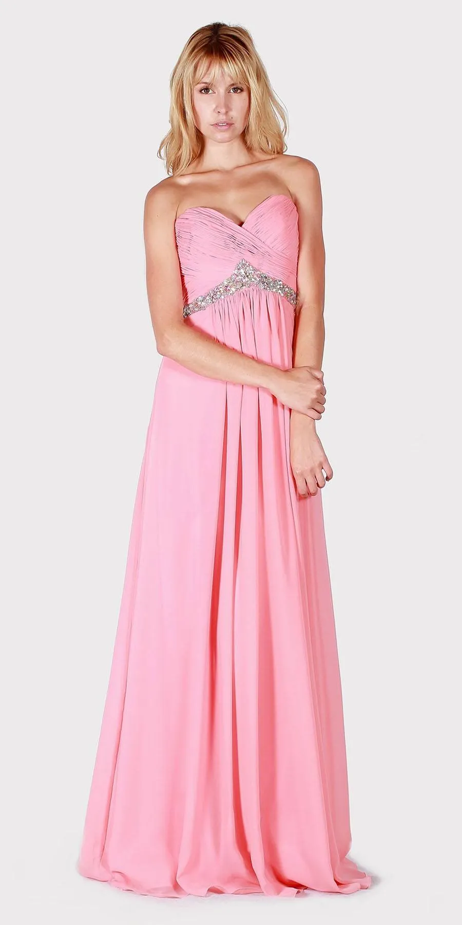 J&J Fashion 1390 Empire Waist Strapless Long Formal Dress