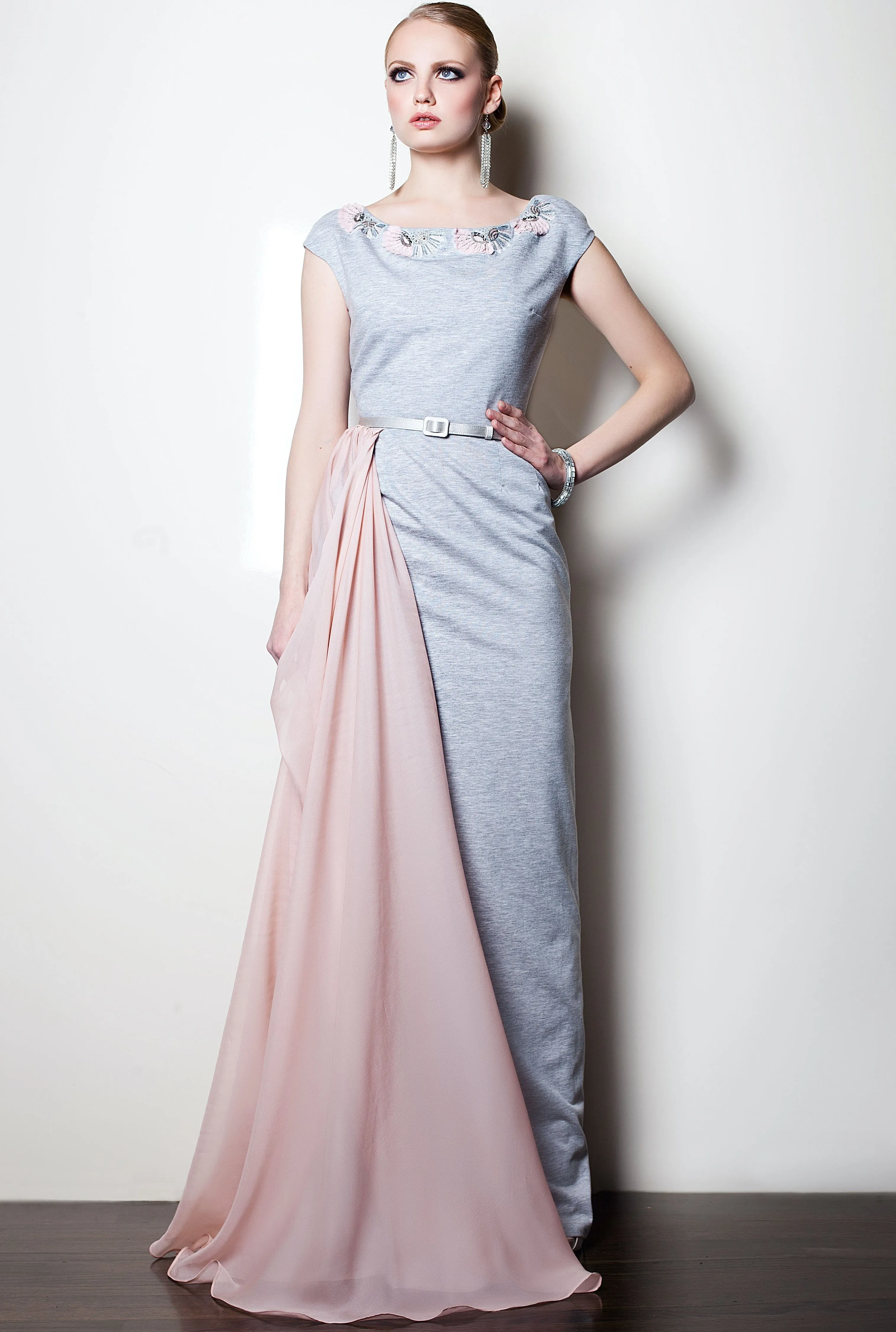 Jersey Gown with Chiffon Drape