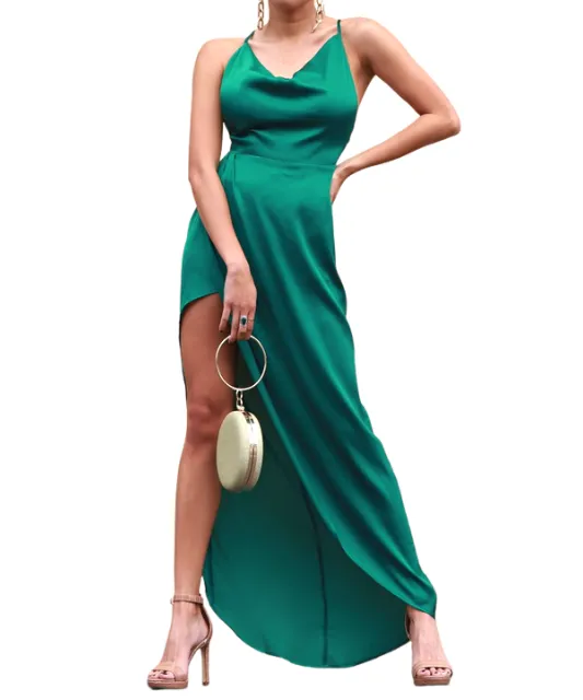 Jewels Emerald Green Satin Slip Dress