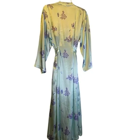 JONES NEW YORK 2 Piece Matching Satin Long Gown &amp; Robe Size Large Mint, Purple