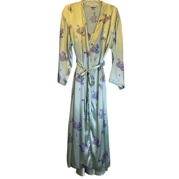 JONES NEW YORK 2 Piece Matching Satin Long Gown &amp; Robe Size Large Mint, Purple