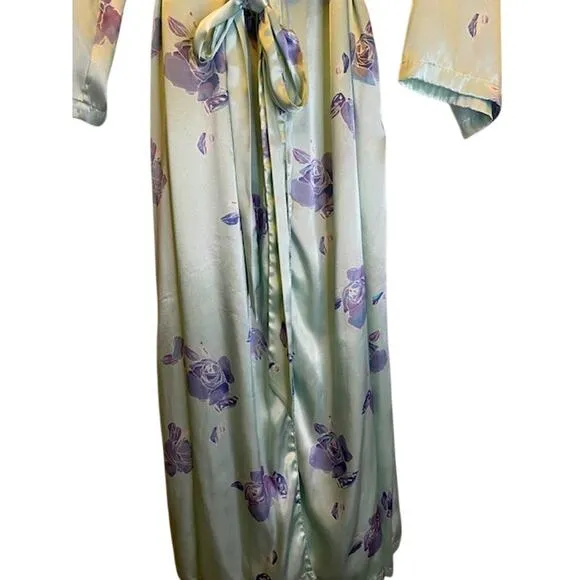 JONES NEW YORK 2 Piece Matching Satin Long Gown &amp; Robe Size Large Mint, Purple