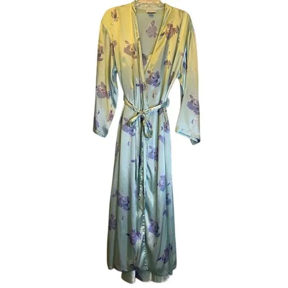 JONES NEW YORK 2 Piece Matching Satin Long Gown &amp; Robe Size Large Mint, Purple