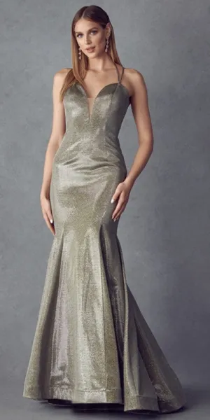 Juliet 242 Metallic Mermaid Long Prom Dress Lace-Up Back