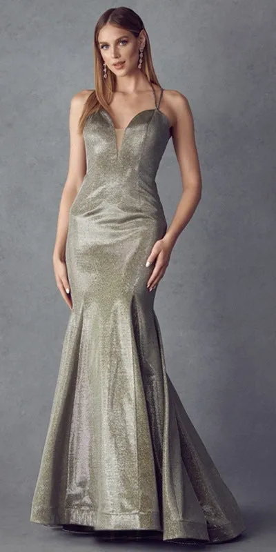 Juliet 242 Metallic Mermaid Long Prom Dress Lace-Up Back