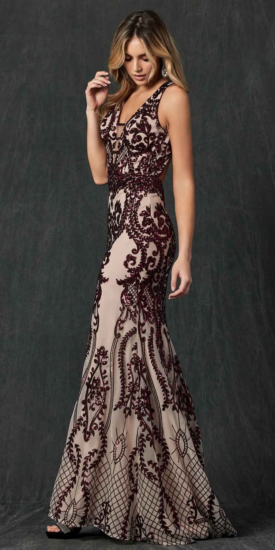 Juliet 243 Sequins Long Evening Dress Cut-Out Back