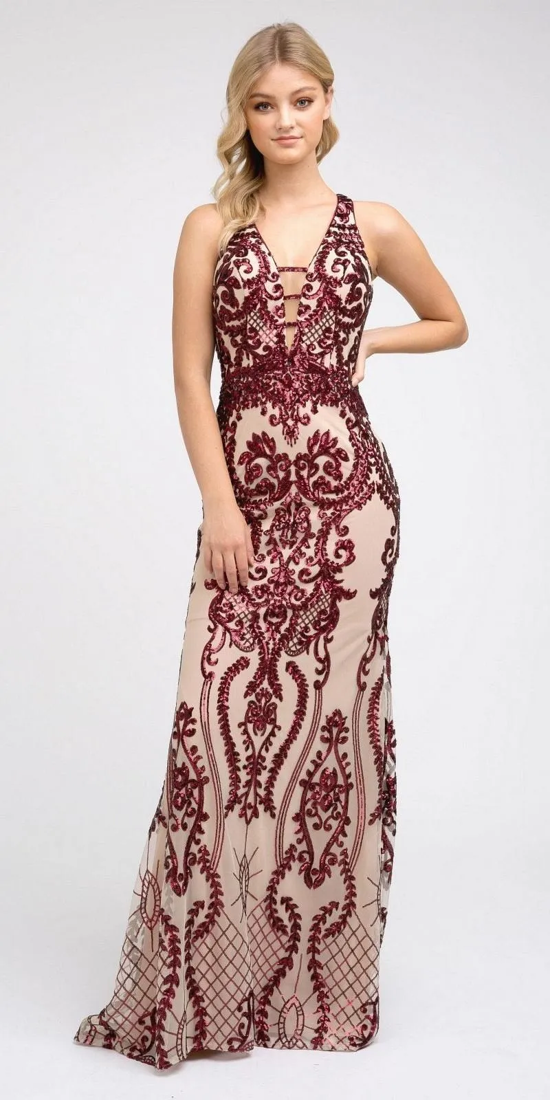 Juliet 243 Sequins Long Evening Dress Cut-Out Back