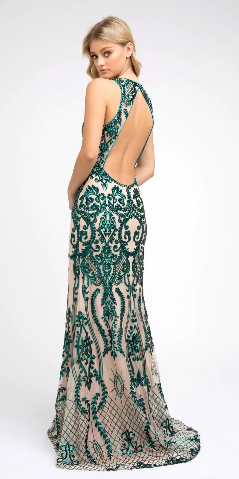 Juliet 243 Sequins Long Evening Dress Cut-Out Back
