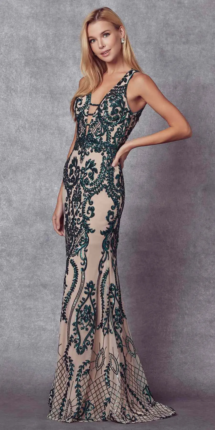 Juliet 243 Sequins Long Evening Dress Cut-Out Back