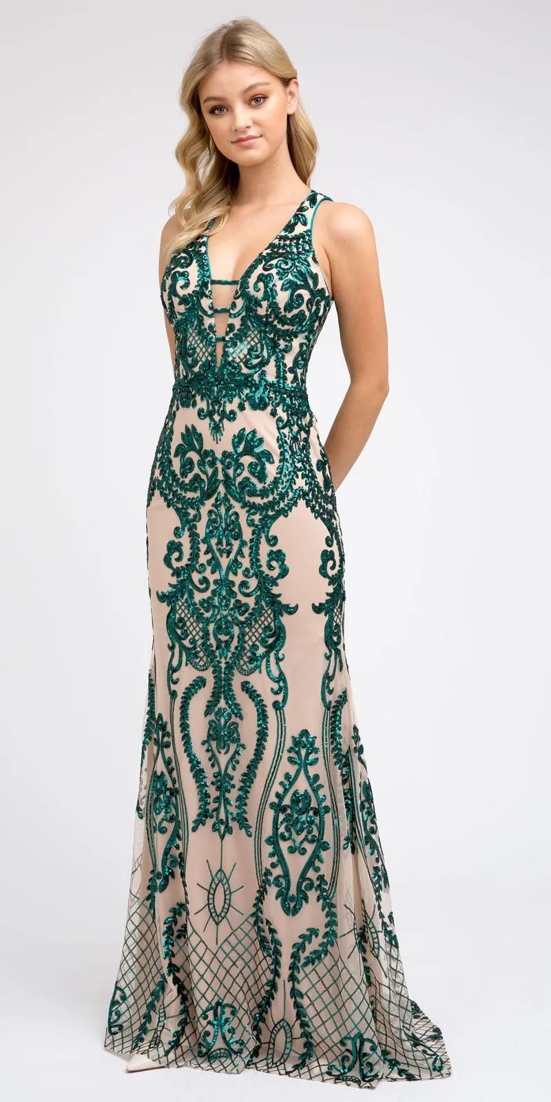 Juliet 243 Sequins Long Evening Dress Cut-Out Back