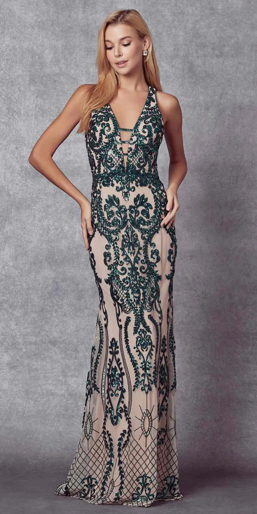 Juliet 243 Sequins Long Evening Dress Cut-Out Back