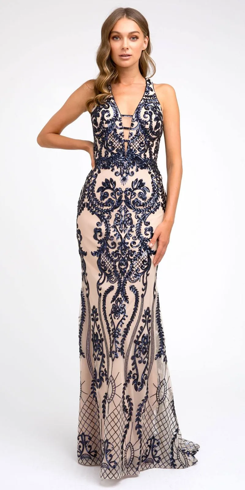 Juliet 243 Sequins Long Evening Dress Cut-Out Back