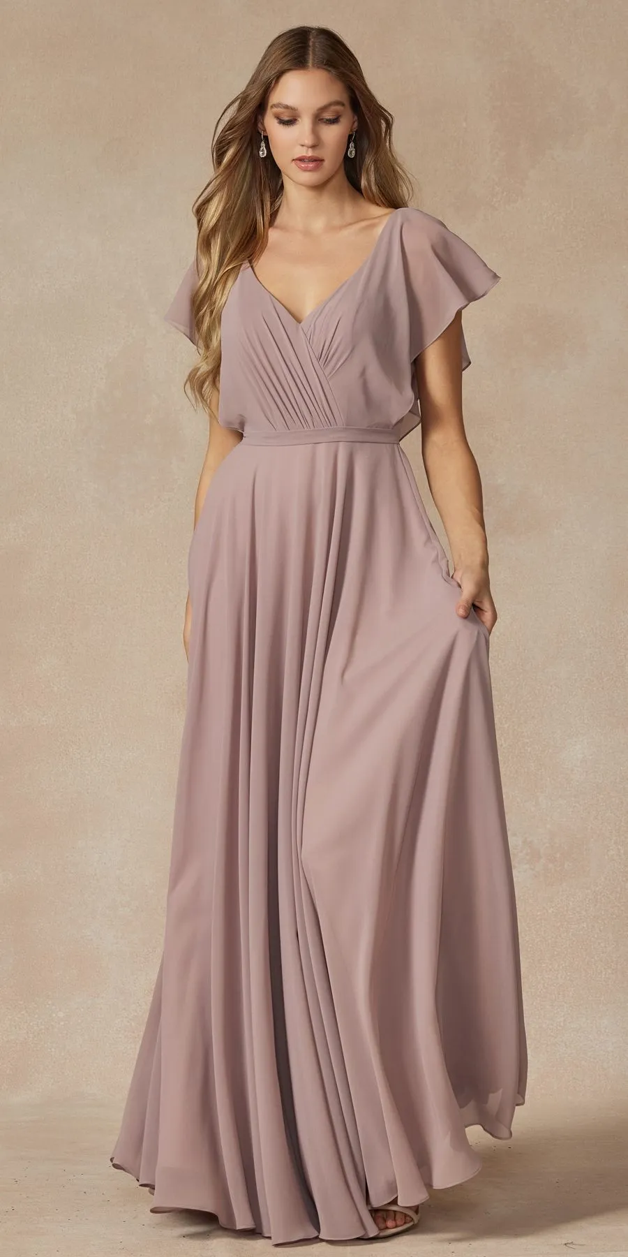 Juliet 261 Flutter Sleeve Formal Dress Cascade Back
