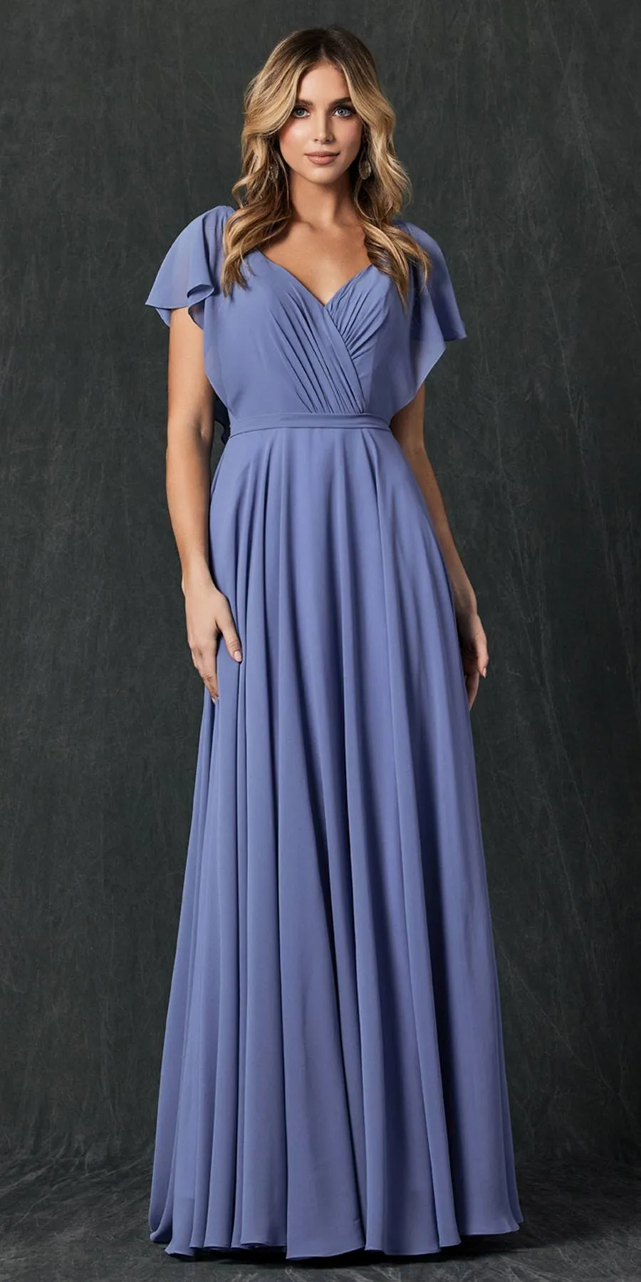 Juliet 261 Flutter Sleeve Formal Dress Cascade Back