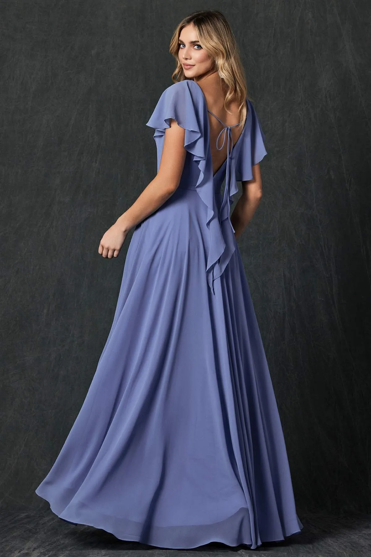 Juliet 261 Flutter Sleeve Formal Dress Cascade Back