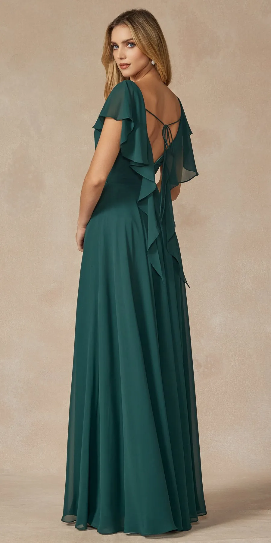 Juliet 261 Flutter Sleeve Formal Dress Cascade Back